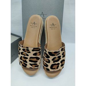 Aquatalia Slide Sandals Leopard Print Shayna Haircalf Women's Size 9 M